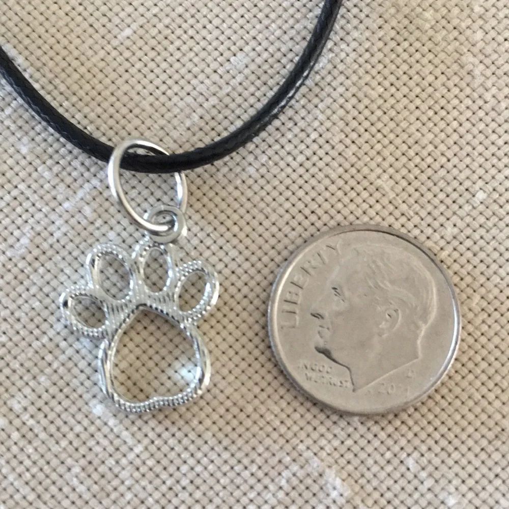 HAND CRAFTED Paw Necklace Dainty Silver Toned